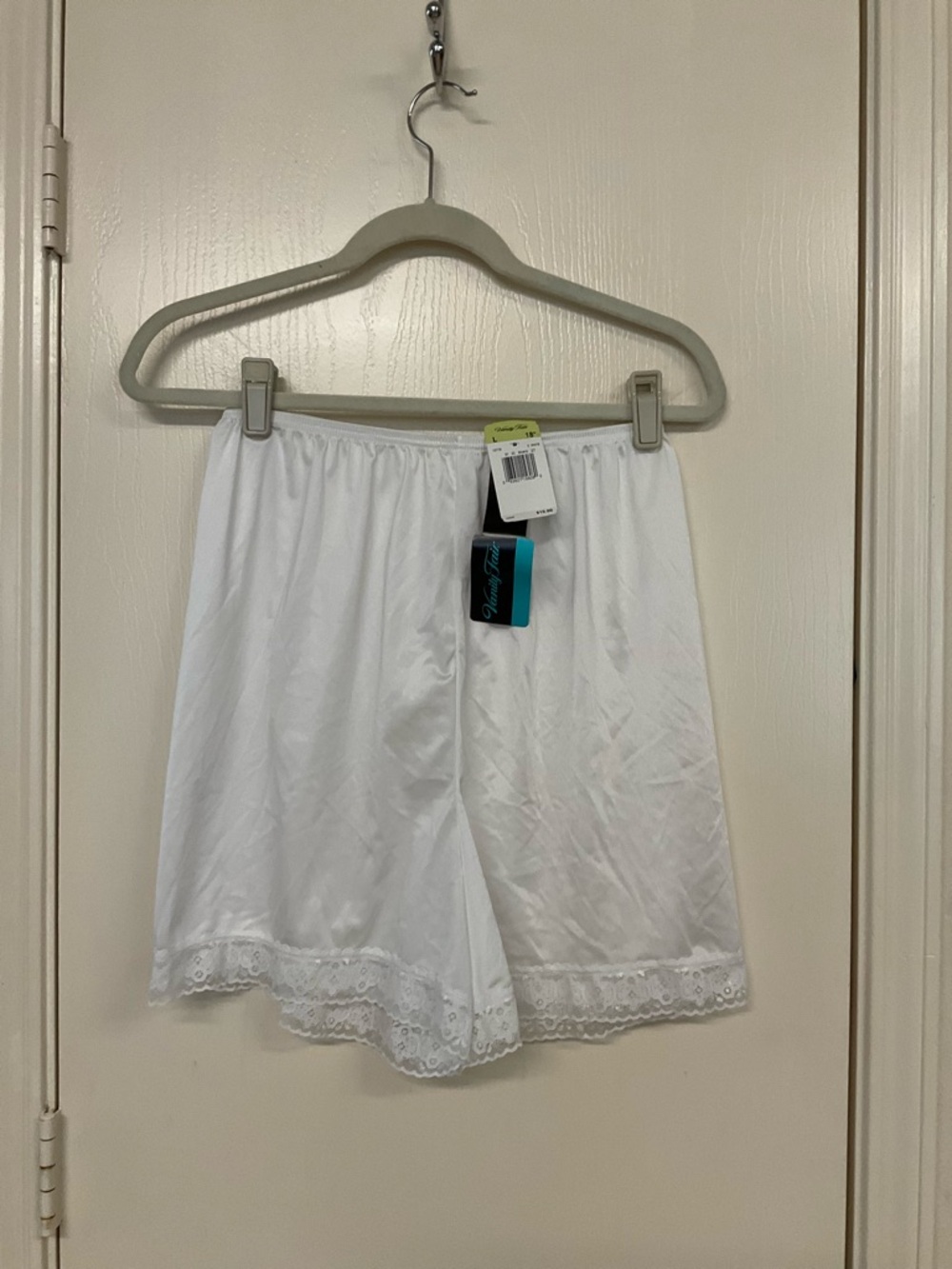 Vanity Fair White Nylon Half Slip Shorts with Elastic Waist